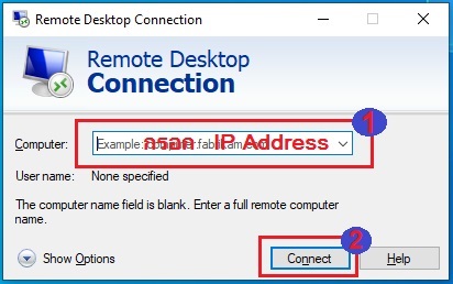 ใส่ค่า ไอพี remote desktop